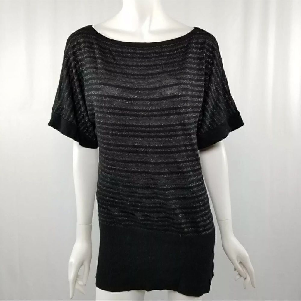 WHBM White House Black Market Size XS Black Shimmer Striped Dolman Style Blouse